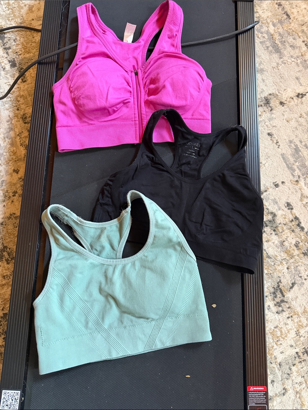 3-Pack Sports Bras - Pink, Black, Sage